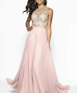 Blush By Alexia Designs - 11715 Beaded Jewel Neck Chiffon A-line Dress Formal Gowns