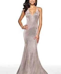 Formal Gowns Blush By Alexia Designs - 11726 Plunging V Neck Shimmer Mermaid Gown