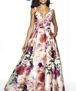 Blush By Alexia Designs - 11735 Plunging Floral Print Ballgown Formal Gowns 7 Blush By Alexia Designs - 11735 Plunging Floral Print Ballgown Formal Gowns