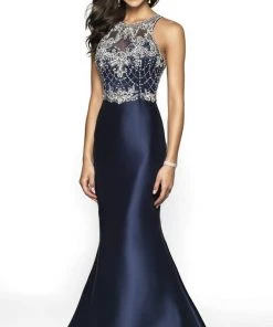 Blush By Alexia Designs - 11784 Beaded Mikado Sleeveless Trumpet Gown