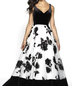 Blush By Alexia Designs - 5725 V-Neck Floral A-Line Dress