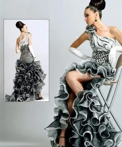 Blush By Alexia Designs - 9047 One Shoulder Ruffled Long Dress