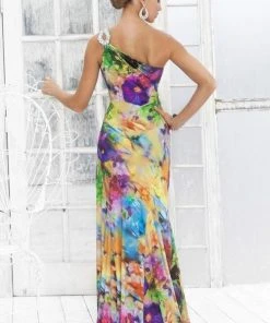 Blush By Alexia Designs - 9303 One Shoulder Floral Printed Long Dress Formal Gowns