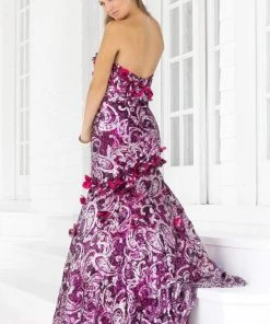 Blush By Alexia Designs - 9336 Strapless Floral Sequined Trumpet Gown