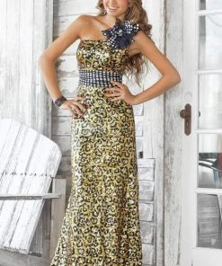 Blush By Alexia Designs - 9340 One Shoulder Printed Long Dress