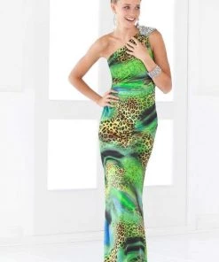 Blush By Alexia Designs - 9379 Asymmetrical Animal Print Sheath Gown Formal Gowns