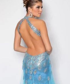 Blush By Alexia Designs - 9530 Peacock Adorned V-Neck A-Line Gown