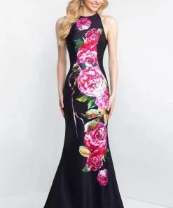 Blush By Alexia Designs - C1040 Sleek Floral Print Halter Sheath Dress