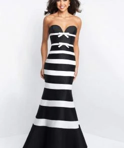 Formal Gowns Blush By Alexia Designs - C1051 Bow Accented Striped Mermaid Dress