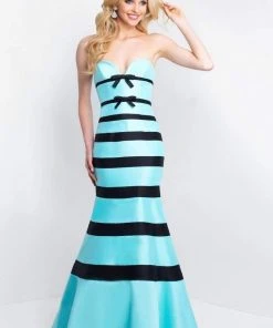 Formal Gowns Blush By Alexia Designs - C1051 Bow Accented Striped Mermaid Dress