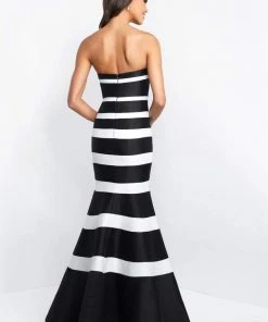 Formal Gowns Blush By Alexia Designs - C1051 Bow Accented Striped Mermaid Dress