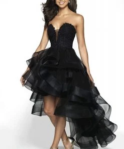 Formal Gowns Blush By Alexia Designs - C2030 Plunging Appliqued High Low Gown