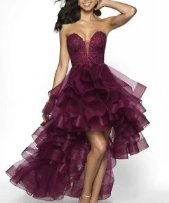 Formal Gowns Blush By Alexia Designs - C2030 Plunging Appliqued High Low Gown 9 Formal Gowns Blush By Alexia Designs - C2030 Plunging Appliqued High Low Gown