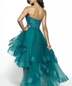 Formal Gowns Blush By Alexia Designs - C2030 Plunging Appliqued High Low Gown 8 Formal Gowns Blush By Alexia Designs - C2030 Plunging Appliqued High Low Gown