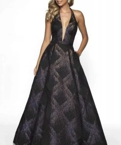 Formal Gowns Blush By Alexia Designs - C2053 Plunging Halter Ballgown