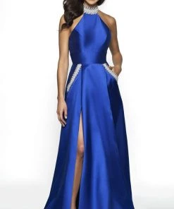 Formal Gowns Blush By Alexia Designs - C2078 Beaded Choker High Slit Gown 9 Formal Gowns Blush By Alexia Designs - C2078 Beaded Choker High Slit Gown