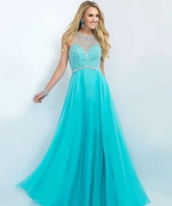 Blush By Alexia Designs Crystal Illusion Long Gown In Seamist 11071