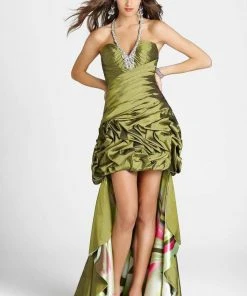 Blush By Alexia Designs - Pleated Bejeweled Halter High-Low Gown 9213 Formal Gowns