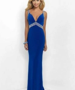 Formal Gowns Blush By Alexia Designs - Sequined V-Neck Jersey Sheath Dress 11032
