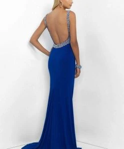 Formal Gowns Blush By Alexia Designs - Sequined V-Neck Jersey Sheath Dress 11032