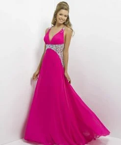 Blush By Alexia Designs - Sleeveless V-Neck Pleated Long Dress 9708