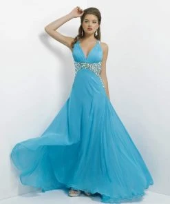 Blush By Alexia Designs - Sleeveless V-Neck Pleated Long Dress 9708