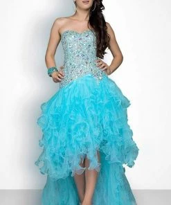 Blush By Alexia Designs - Strapless Embellished Ruffled Long Gown 9608