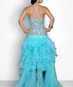 Blush By Alexia Designs - Strapless Embellished Ruffled Long Gown 9608