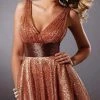 Blush By Alexia Designs - V-Neck Empire Cocktail Dress 9131 - 1 Pc Bronze In Size 8 Available