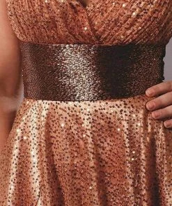 Blush By Alexia Designs - V-Neck Empire Cocktail Dress 9131 - 1 Pc Bronze In Size 8 Available