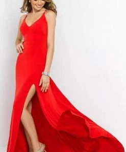 Blush By Alexia Designs - X220 Fitted Illusion Back Dress With Slit Formal Gowns