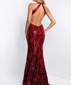 Blush By Alexia Designs Blush - C1021 Snake Print Sequined Halter Sheath Dress