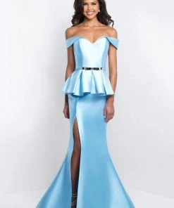 Blush By Alexia Designs Blush - C1048 Off-Shoulder Pleated Peplum Sheath Dress