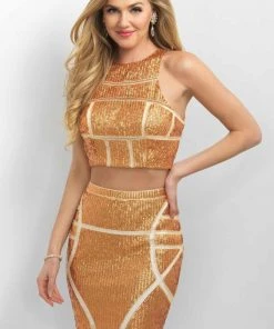 Blush By Alexia Designs Blush - C352 Geometrical Patterned Two-Piece Metallic Dress 11 Blush By Alexia Designs Blush - C352 Geometrical Patterned Two-Piece Metallic Dress