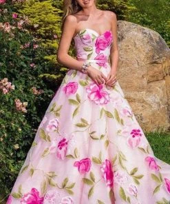 Blush By Alexia Designs Blush - Dainty Sweetheart Floral Print A-Line Gown 5621