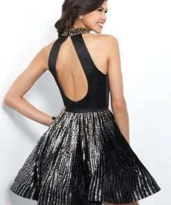 Blush By Alexia Designs Cocktail Dresses Blush - Embellished Halter Printed Faille A-line Dress 11367