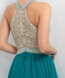 Blush By Alexia Designs Cocktail Dresses Blush - Embellished Illusion High Neck A-line Dress 11164