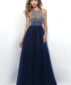 Blush By Alexia Designs Formal Gowns Blush - Embellished Jewel Neck Tulle A-Line Dress 11258