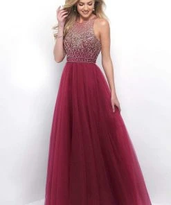Blush By Alexia Designs Formal Gowns Blush - Embellished Jewel Neck Tulle A-Line Dress 11258