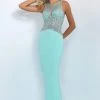 Blush By Alexia Designs Formal Gowns Blush - Jewel Accented Illusion Halter Neck Jersey Dress 11064