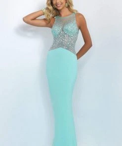 Blush By Alexia Designs Formal Gowns Blush - Jewel Accented Illusion Halter Neck Jersey Dress 11064