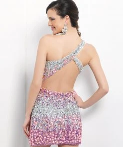 Blush By Alexia Designs Cocktail Dresses Blush - Ombre Rocks Embellished One Shoulder Strap Cocktail Dress C130