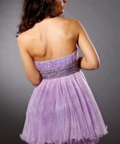 Blush By Alexia Designs Cocktail Dresses Blush - Pleated Straight Across Neck Beaded A-line Dress 9117