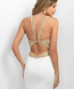 Blush By Alexia Designs Blush - Sleeveless Beaded Halter Sheath Cocktail Dress C361 Cocktail Dresses