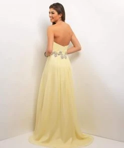Blush By Alexia Designs Blush - Strapless Pleated Long Dress With Floral Waistband 9616 Formal Gowns