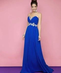 Blush By Alexia Designs Blush - Strapless Pleated Long Dress With Floral Waistband 9616 Formal Gowns