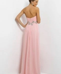 Blush By Alexia Designs Blush - Strapless Pleated Long Dress With Floral Waistband 9616 Formal Gowns