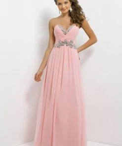 Blush By Alexia Designs Blush - Strapless Pleated Long Dress With Floral Waistband 9616 Formal Gowns