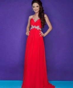 Blush By Alexia Designs Blush - Strapless Pleated Long Dress With Floral Waistband 9616 Formal Gowns