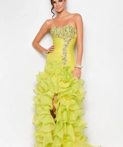 Blush By Alexia Designs Blush - Strapless Pleated Ruffled Long Gown With Slit 9517 Formal Gowns